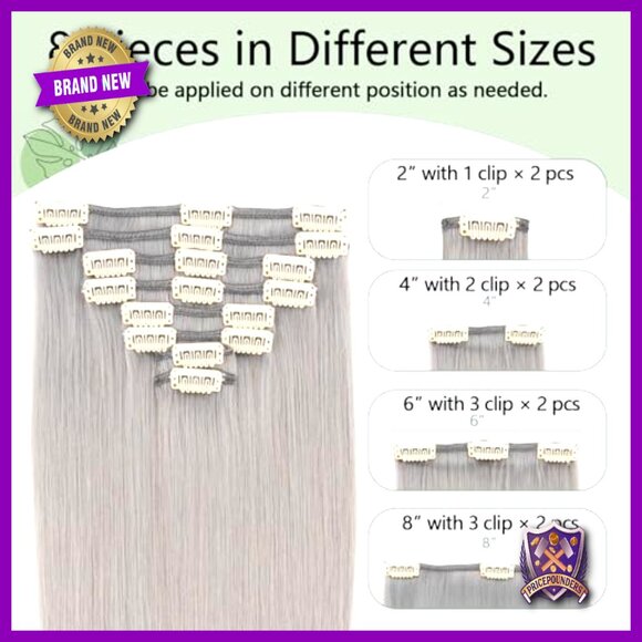 Clip-In Human Hair Extensions 8 Pieces Silky Straight 16 Inches 90g main image 6